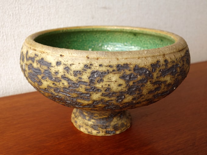 ヴィンテージ陶器エメラルドグリーンの花瓶｜アンバーデザイン