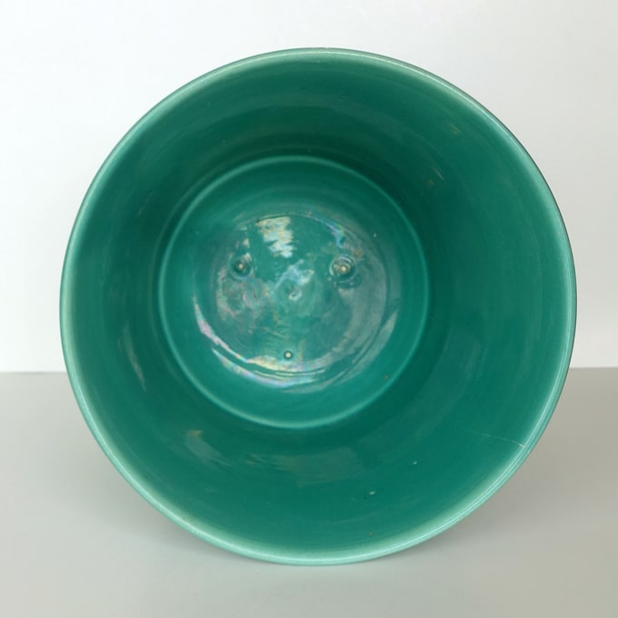 ビンテージ陶器ブルーの鉢カバー内側