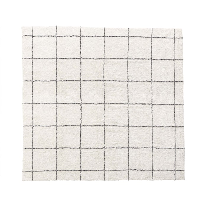 シンプルな正方形チェック柄ラグ185白