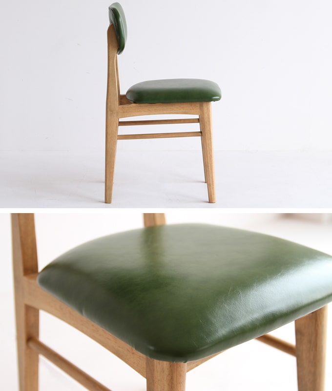 グリーン座面の木製椅子