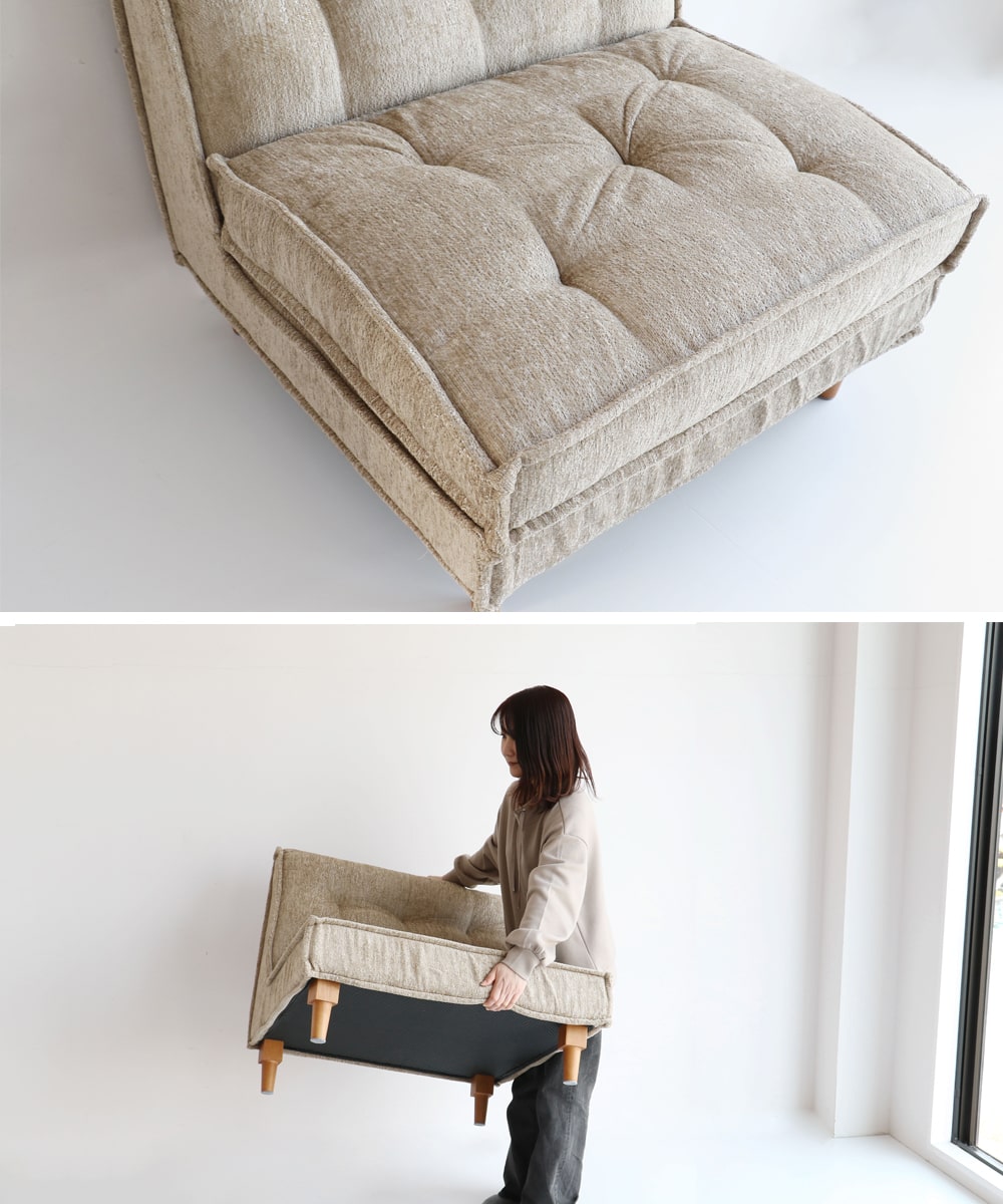 一人でも運べる布張りシングルソファ