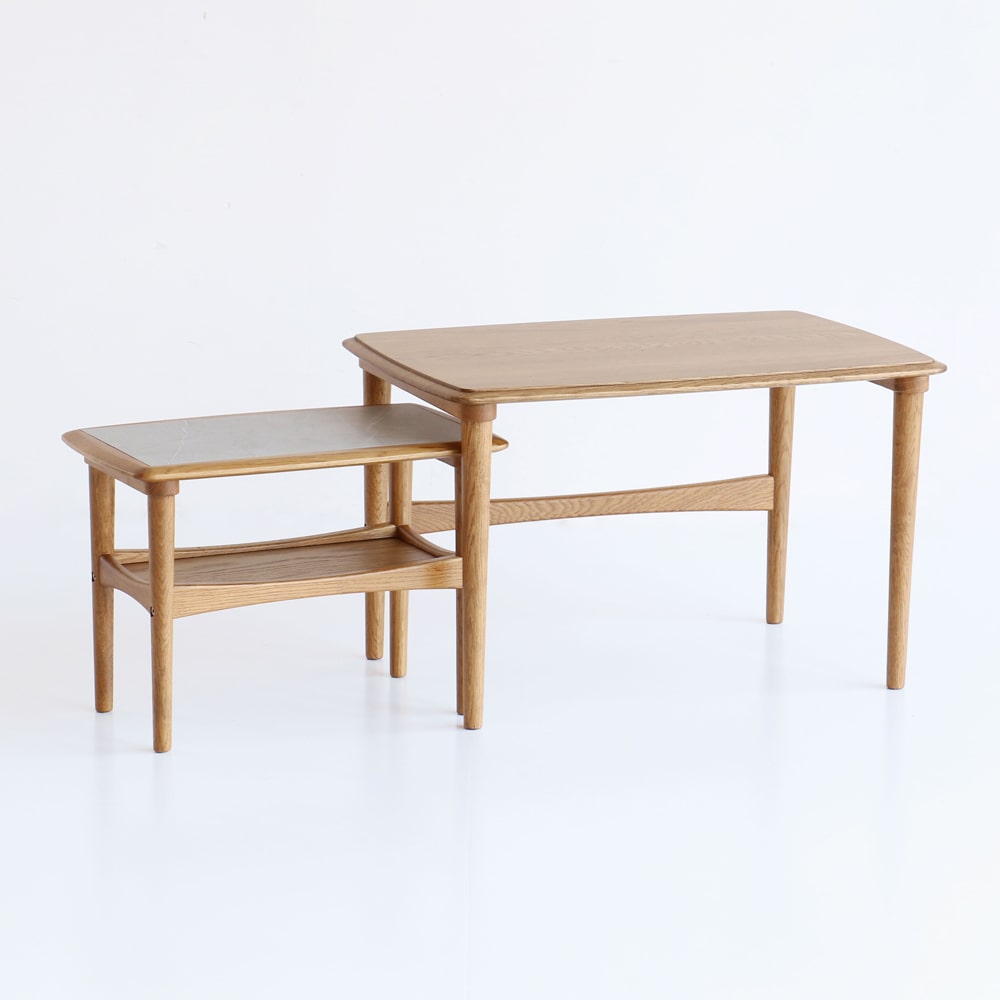 オーク材ネストテーブル2連