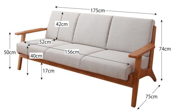 北欧スタイル3人掛けソファ　サイズ詳細