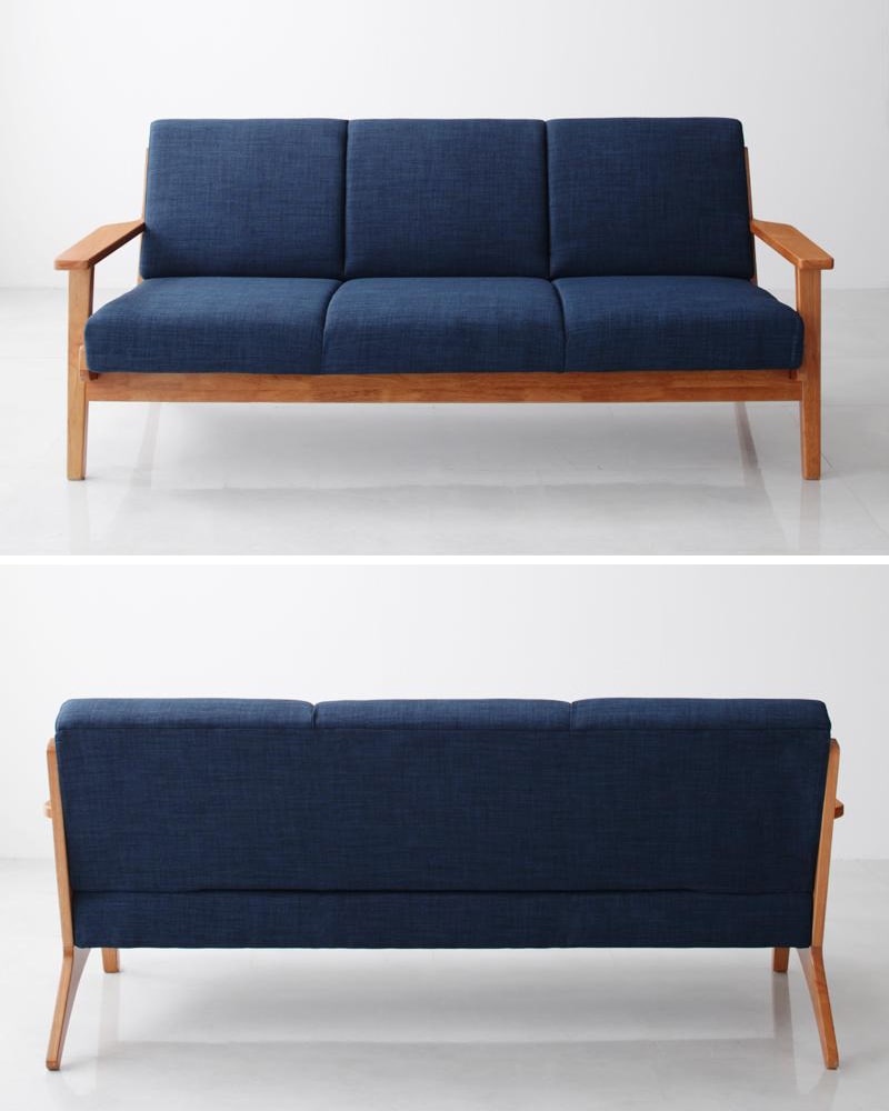 木枠3人掛けソファ　全面と後面