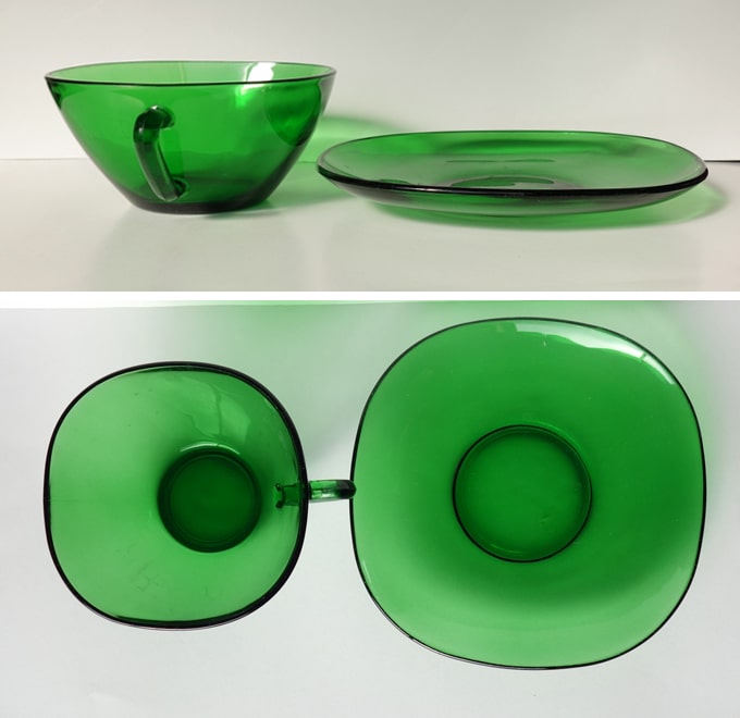 グリーンガラス　カップ＆ソーサー