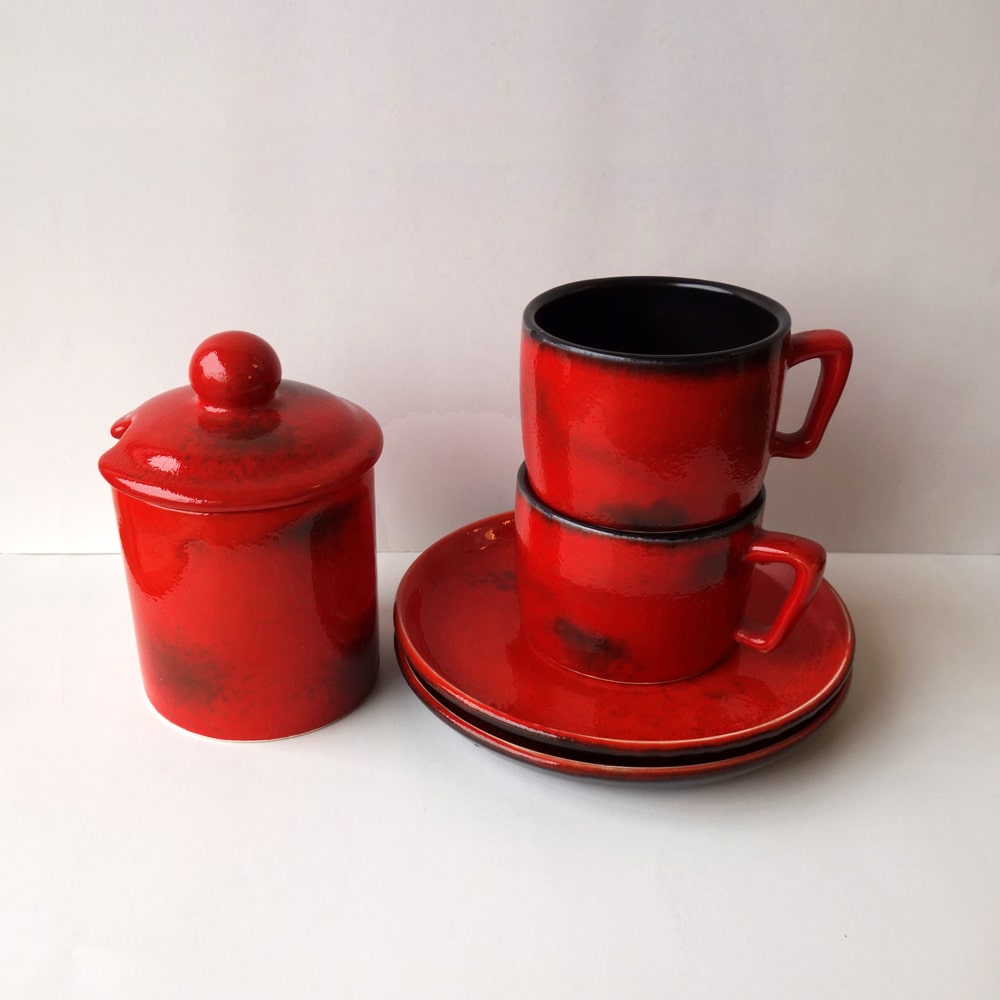 ビンテージ陶器コーヒーセット赤